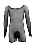 CandyMan 99955 Men's Underwear Patterned Fishnet Long Sleeve Bodysuit Color Black
