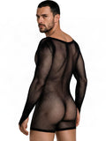 CandyMan 99955 Men's Underwear Patterned Fishnet Long Sleeve Bodysuit Color Black