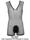 CandyMan 99956 Men's Underwear Sheer Textured Mesh Lace-Up Bodysuit Color Black