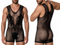 CandyMan 99958 Men's Underwear Sheer Patterned Bodysuit Color Black
