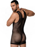 CandyMan 99958 Men's Underwear Sheer Patterned Bodysuit Color Black