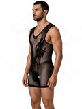 CandyMan 99958 Men's Underwear Sheer Patterned Bodysuit Color Black