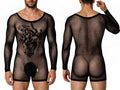 CandyMan 99959 Men's Underwear Bodysuit Alluring Sheer Long Sleeve Color Black