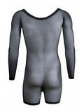 CandyMan 99959 Men's Underwear Bodysuit Alluring Sheer Long Sleeve Color Black
