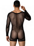 CandyMan 99959 Men's Underwear Bodysuit Alluring Sheer Long Sleeve Color Black