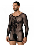 CandyMan 99959 Men's Underwear Bodysuit Alluring Sheer Long Sleeve Color Black