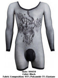 CandyMan 99959 Men's Underwear Bodysuit Alluring Sheer Long Sleeve Color Black