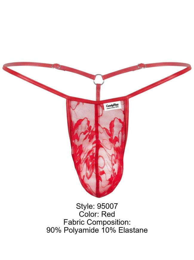 CandyMan 95007 Men's Underwear Seductive Lace Thong Color Red