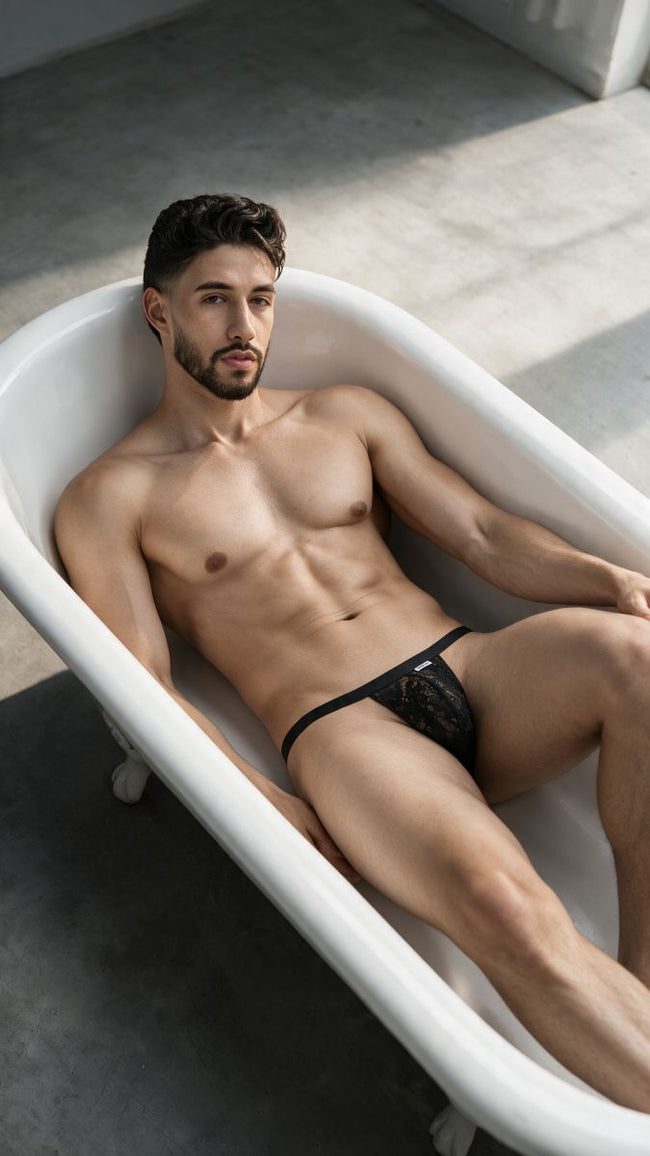 CandyMan 95013 Men's Underwear Seductive Lace Thongs Color Black
