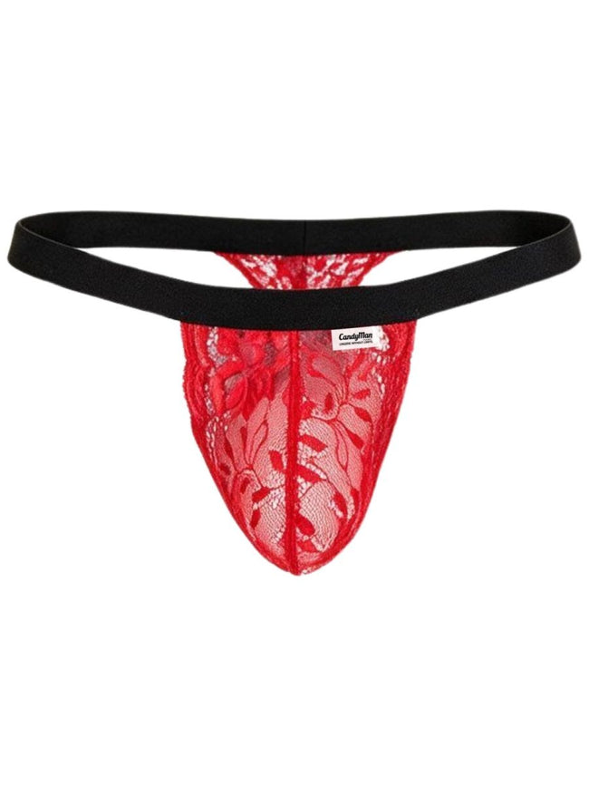 CandyMan 95013 Men's Underwear Seductive Lace Thongs Color Red-Black