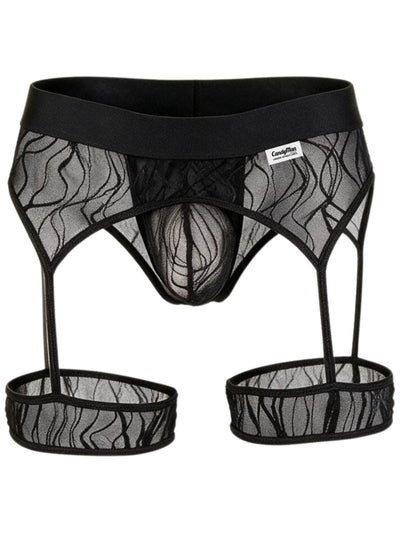 CandyMan 95014 Men's Underwear Seductive Garter Thongs Color Black