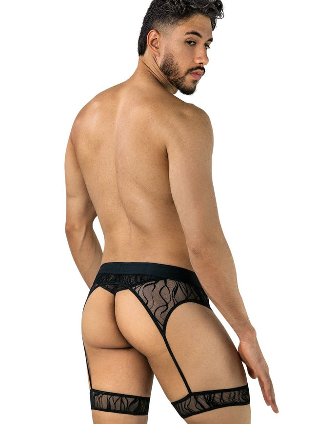 CandyMan 95014 Men's Underwear Seductive Garter Thongs Color Black