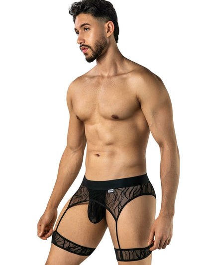 CandyMan 95014 Men's Underwear Seductive Garter Thongs Color Black
