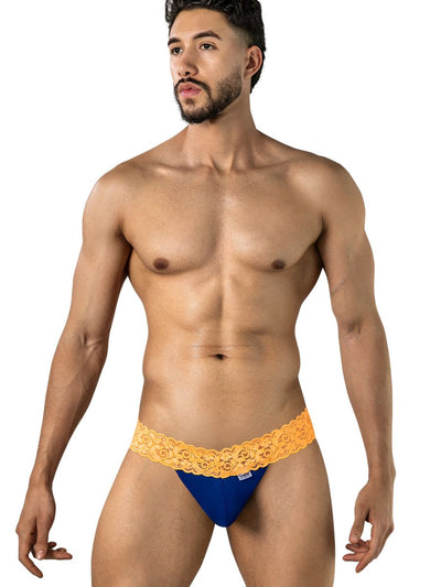 CandyMan 95015 Men's Underwear Seductive Lace Thongs Color Blue-Hot Orange