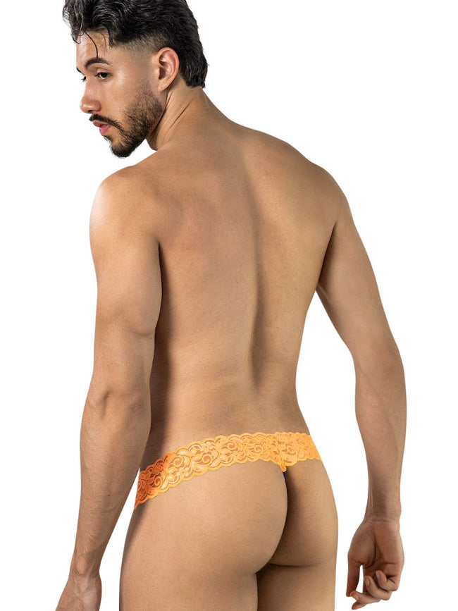 CandyMan 95015 Men's Underwear Seductive Lace Thongs Color Blue-Hot Orange