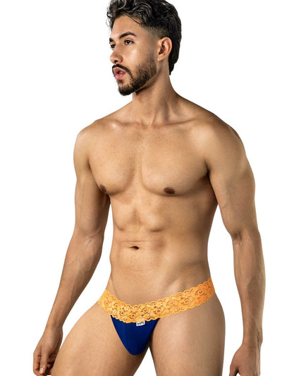 CandyMan 95015 Men's Underwear Seductive Lace Thongs Color Blue-Hot Orange