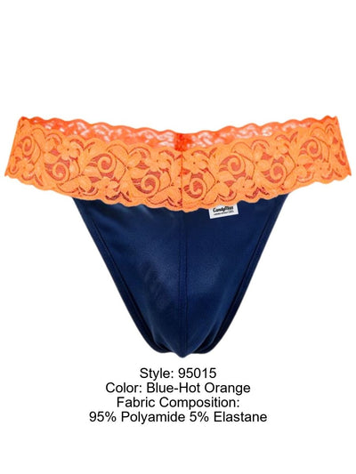 CandyMan 95015 Men's Underwear Seductive Lace Thongs Color Blue-Hot Orange