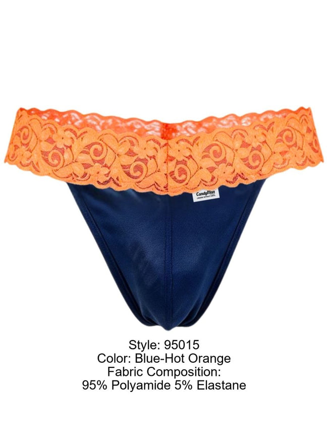 CandyMan 95015 Men's Underwear Seductive Lace Thongs Color Blue-Hot Orange