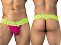 CandyMan 95015 Men's Underwear Seductive Lace Thongs Color Hot Pink-Yellow