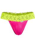 CandyMan 95015 Men's Underwear Seductive Lace Thongs Color Hot Pink-Yellow