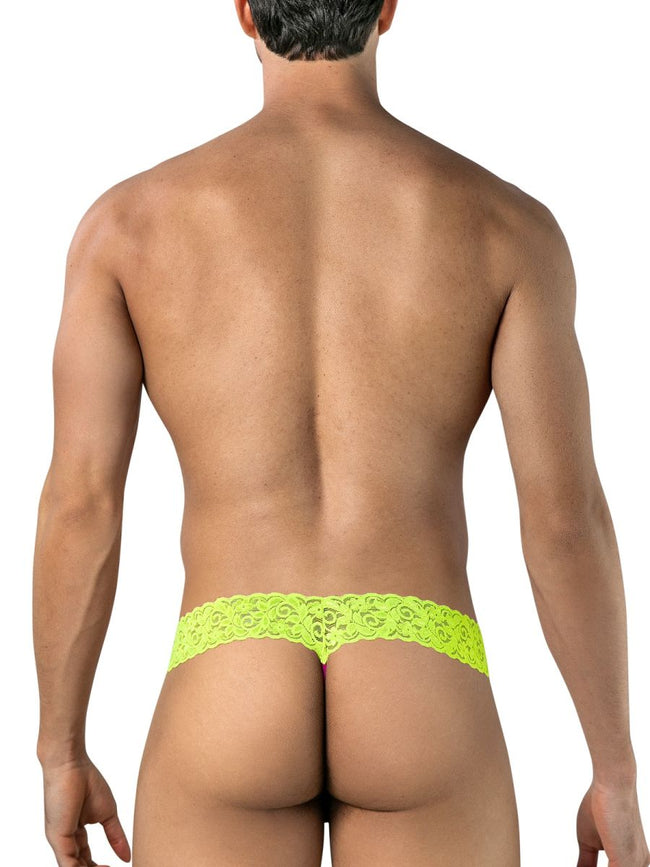 CandyMan 95015 Men's Underwear Seductive Lace Thongs Color Hot Pink-Yellow
