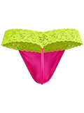 CandyMan 95015 Men's Underwear Seductive Lace Thongs Color Hot Pink-Yellow