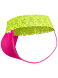 CandyMan 95015 Men's Underwear Seductive Lace Thongs Color Hot Pink-Yellow
