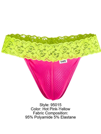 CandyMan 95015 Men's Underwear Seductive Lace Thongs Color Hot Pink-Yellow