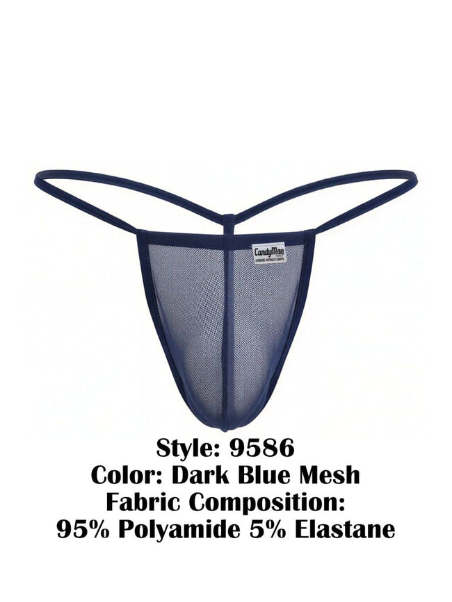 CandyMan 9586 Men's Underwear Mini G-String Color Dark Blue Mesh