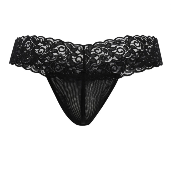 CandyMan 99370 Men's Underwear Sensual Lace Thongs Color Black