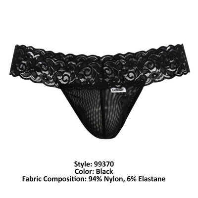 CandyMan 99370 Men's Underwear Sensual Lace Thongs Color Black