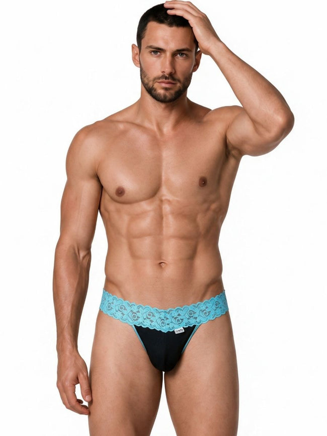 CandyMan 99370 Men's Underwear Sensual Lace Thongs Color Blue