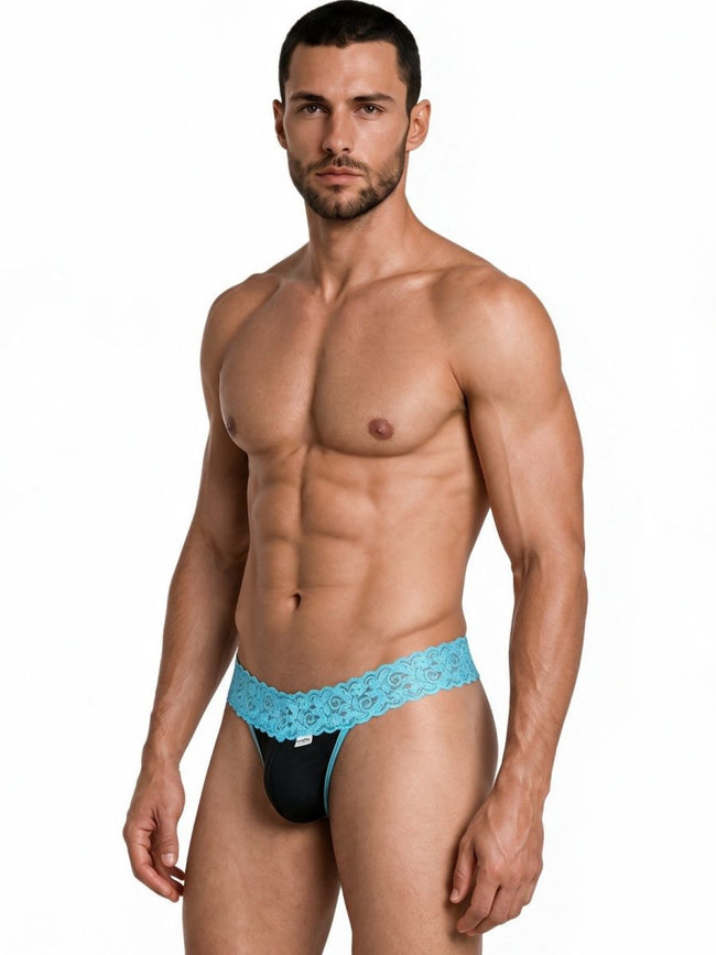 CandyMan 99370 Men's Underwear Sensual Lace Thongs Color Blue