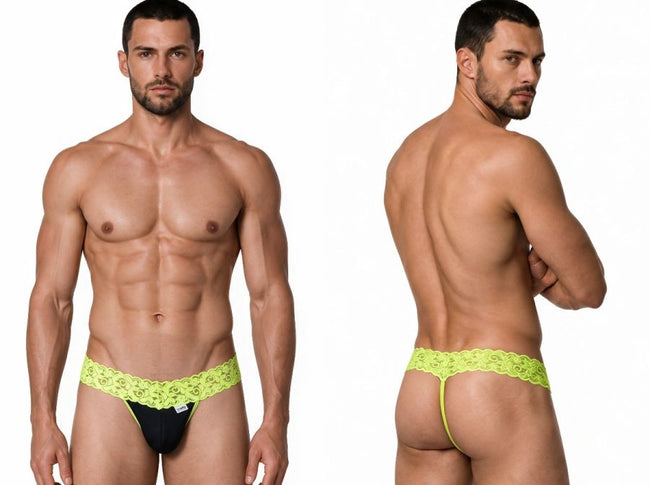 CandyMan 99370 Men's Underwear Sensual Lace Thongs Color Hot Green
