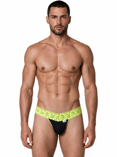 CandyMan 99370 Men's Underwear Sensual Lace Thongs Color Hot Green