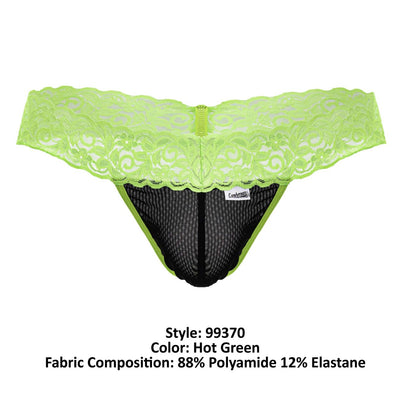 CandyMan 99370 Men's Underwear Sensual Lace Thongs Color Hot Green