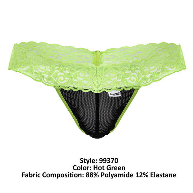 CandyMan 99370 Men's Underwear Sensual Lace Thongs Color Hot Green