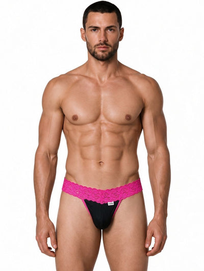 CandyMan 99370 Men's Underwear Sensual Lace Thongs Color Hot Pink
