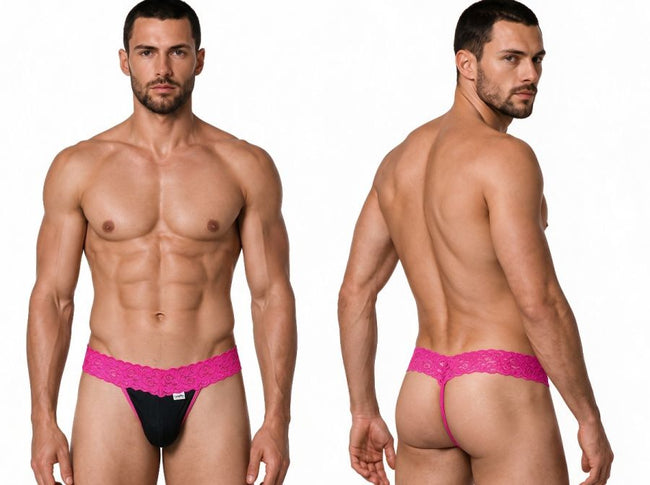 CandyMan 99370 Men's Underwear Sensual Lace Thongs Color Hot Pink