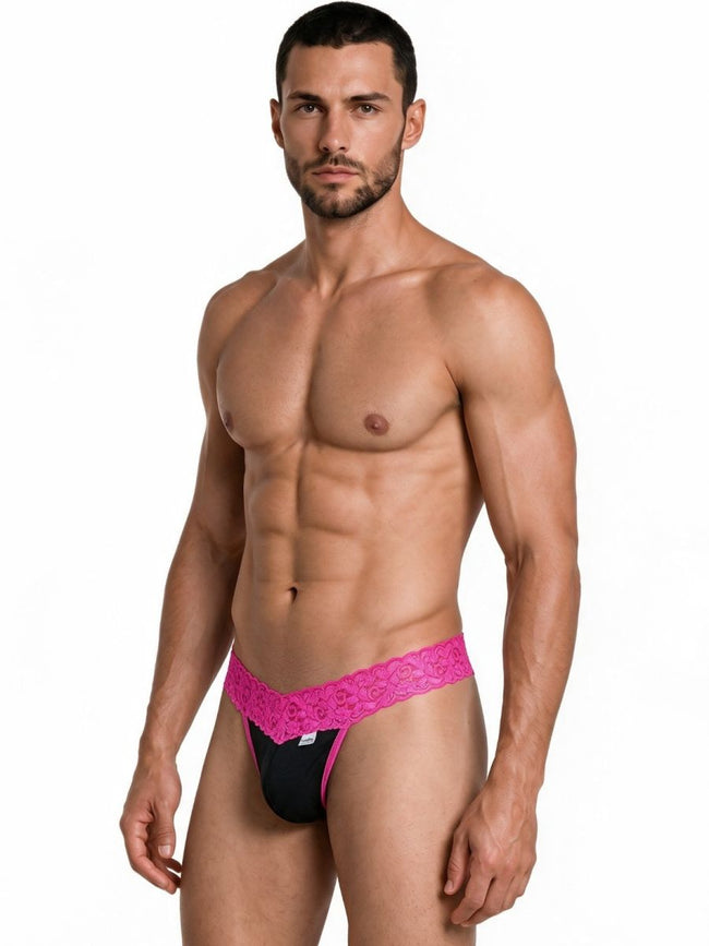 CandyMan 99370 Men's Underwear Sensual Lace Thongs Color Hot Pink