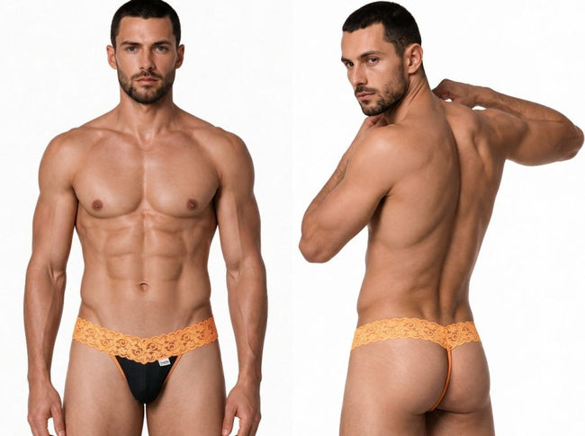 CandyMan 99370 Men's Underwear Sensual Lace Thongs Color Orange