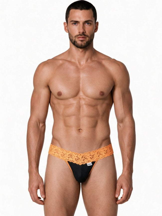CandyMan 99370 Men's Underwear Sensual Lace Thongs Color Orange