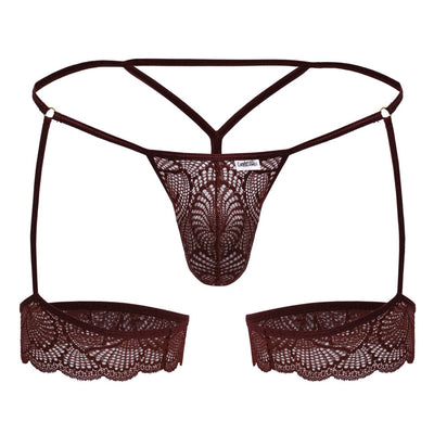 CandyMan 99906 Garter Lace Thongs Color Burgundy