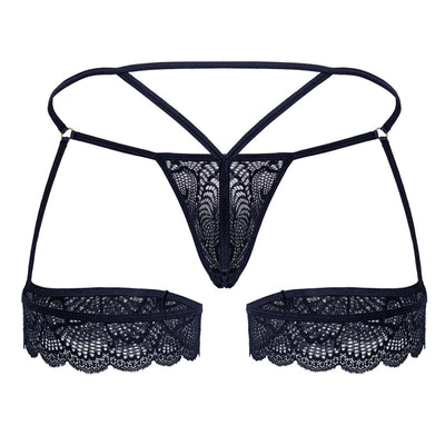 CandyMan 99906 Garter Lace Thongs Color Navy