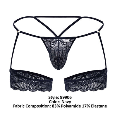CandyMan 99906 Garter Lace Thongs Color Navy