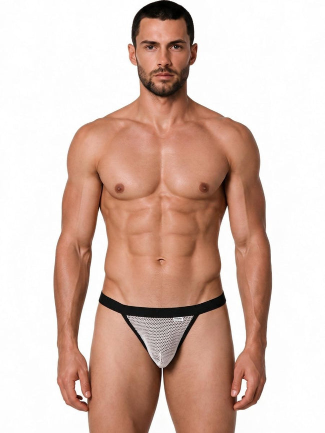 CandyMan 99933 Men's Underwear Seductive Mesh Bikini Color White Mesh