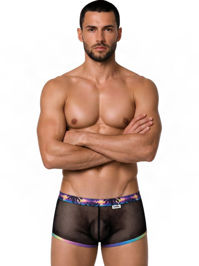 CandyMan 99934 Men's Underwear Breathable Mesh Tropical Trunks Color Black
