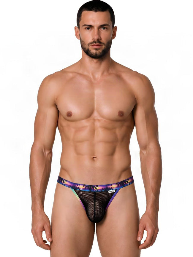 CandyMan 99935 Men's Underwear Tropical Mesh Low Rise Briefs Color Black