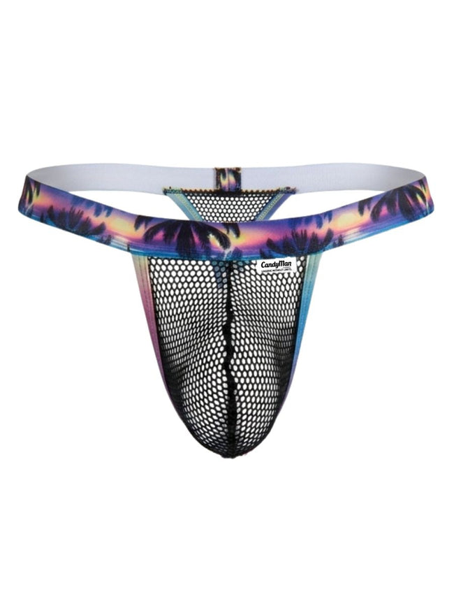 CandyMan 99936 Men's Underwear Tropical Palm Print Thongs Color Black