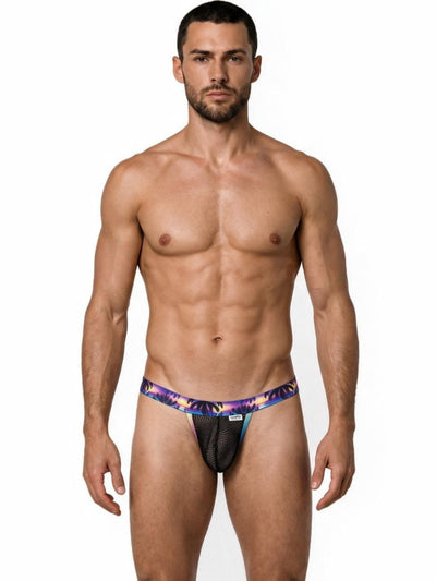 CandyMan 99936 Men's Underwear Tropical Palm Print Thongs Color Black